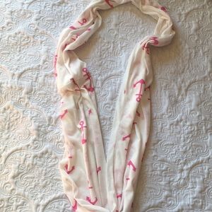 White infinity scarf with pink anchors